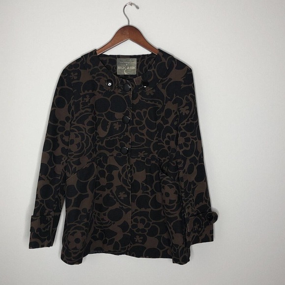 Mac And Jac Jacket Big Buttons Collared Black Brown Floral Print - Picture 1 of 7